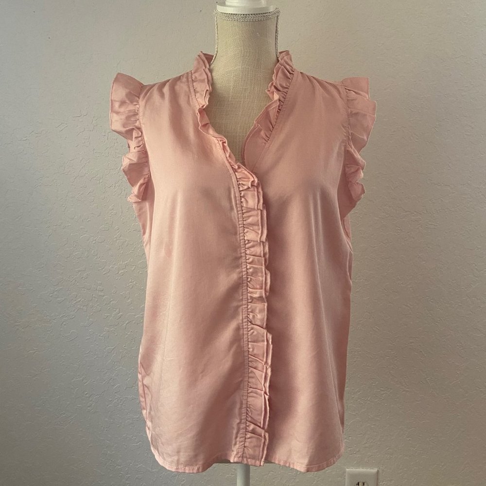 S- Pink Saks Fifth Avenue Sleeveless Ruffled top